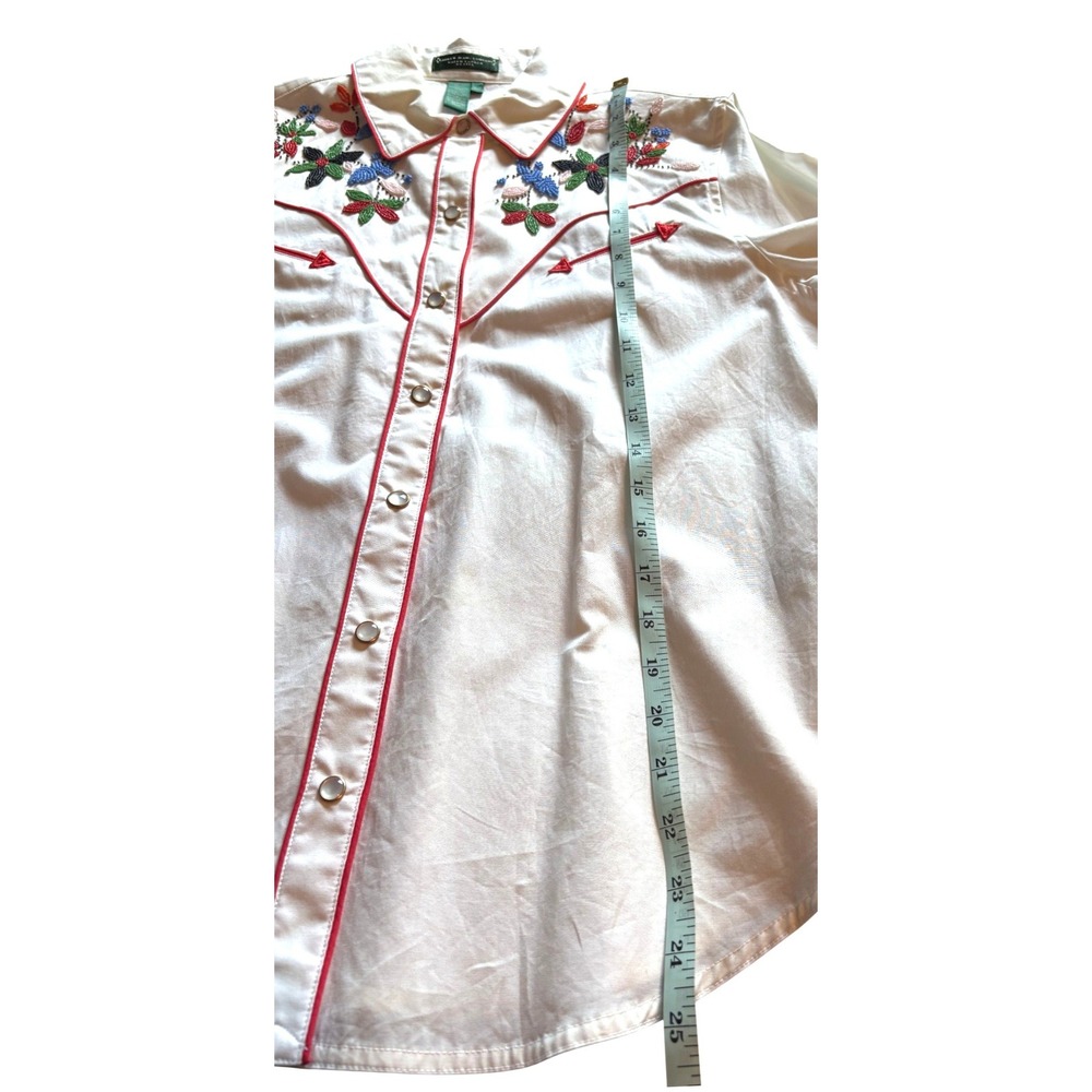 Lauren Ralph Lauren Western Shirt White Beaded Embroidered Pearl Snap Petite L - Picture 10 of 16